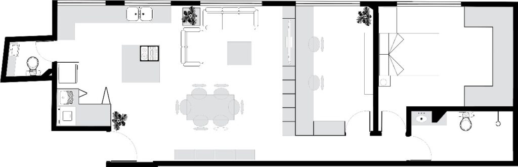 Modernizando layout de 60 anos integrando espaços com novos usos funcionais.